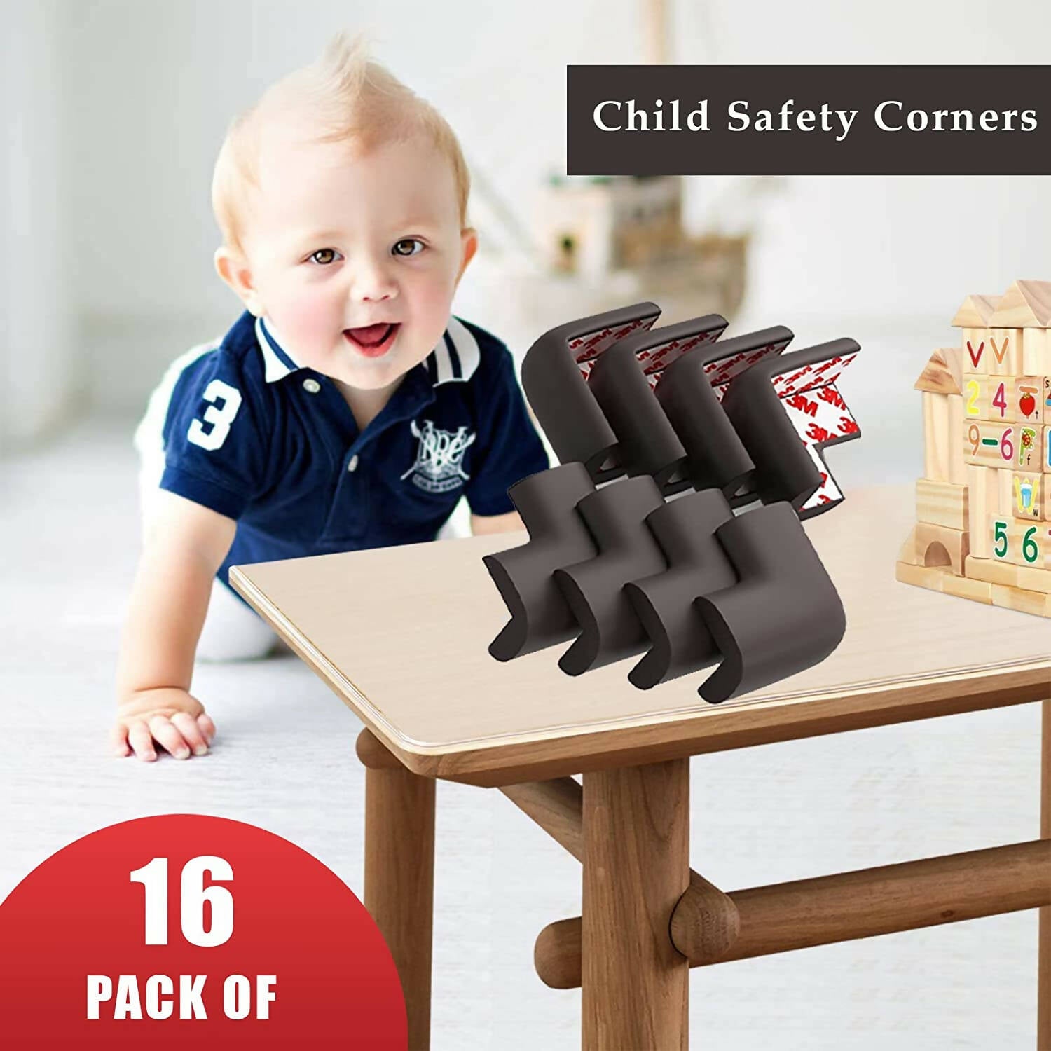 Safe-O-Kid Corner Guardscushions, U Shaped, Large Size Extra Thick, Brown - Distacart