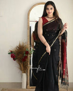 Thumbnail for DEIANA'S Beautiful Golden Jari with New Design Soft Cotton Saree - Navy Blue - Distacart