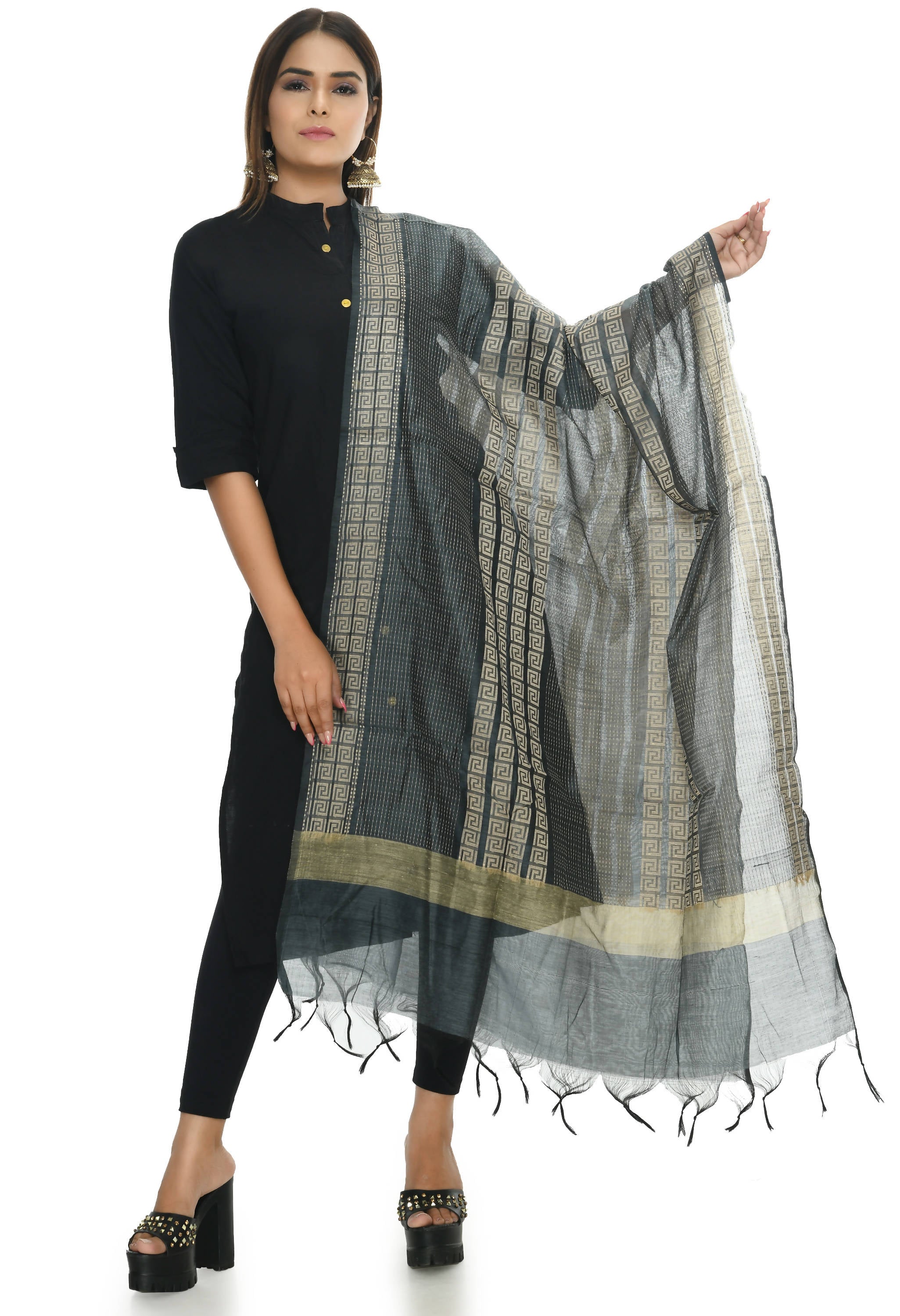 Mominos Fashion Moeza Handloom Cotton Grey Dupatta For Women - Distacart