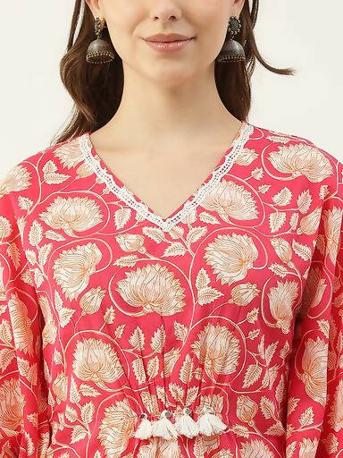 FIORRA Women's Printed Pure Cotton Kaftan Kurta - Red - Distacart