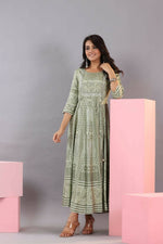 Thumbnail for Juniper Women Olive Green Shantoon Floral Printed Maxi Dress - Distacart