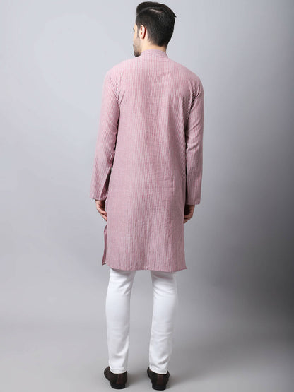 Even Apparels Red Pure Cotton Men's Kurta With Band Collar - Distacart