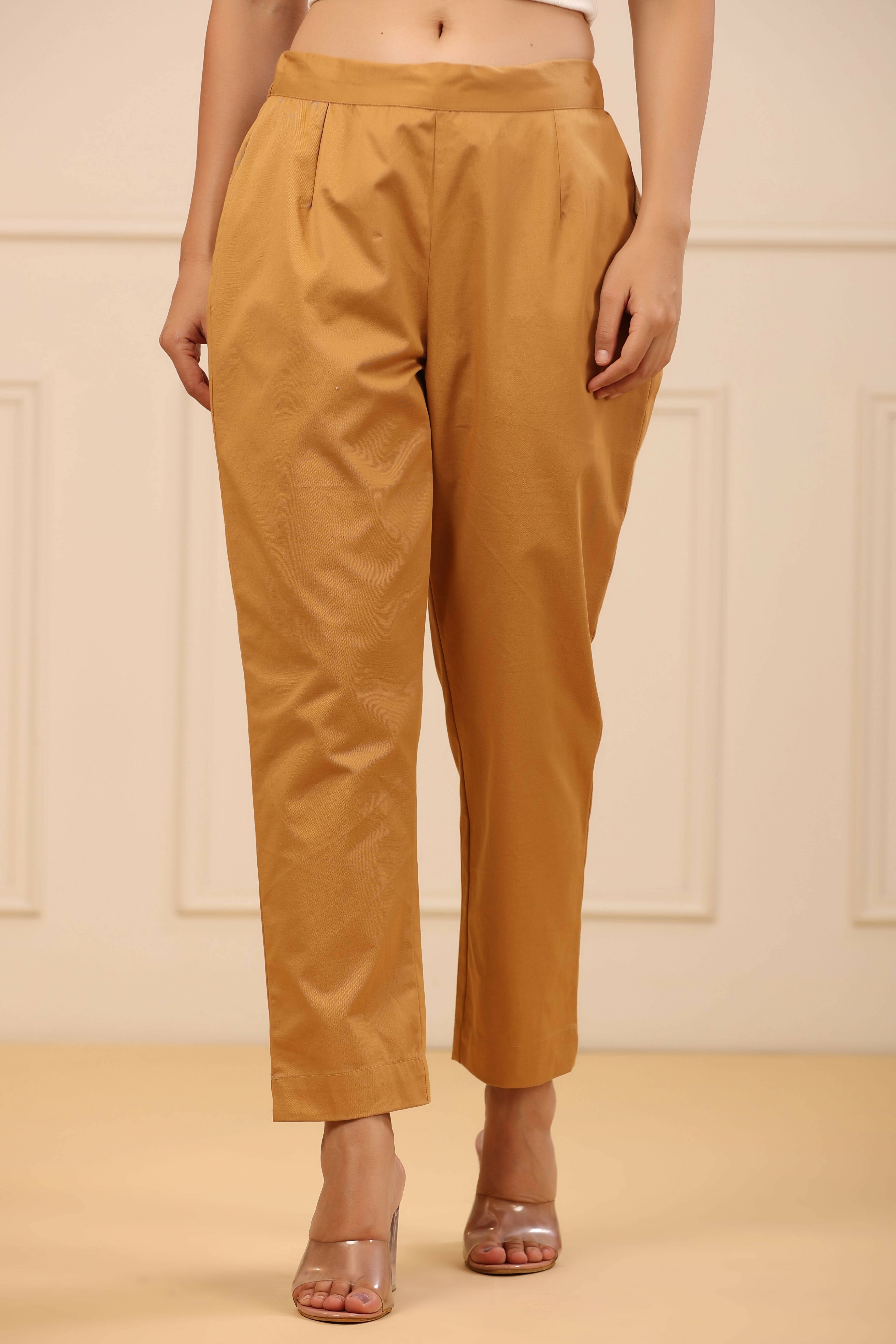 Juniper Women's Gold Cotton Twill Lycra Solid Straight Pant - Distacart
