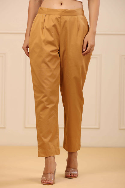 Juniper Women's Gold Cotton Twill Lycra Solid Straight Pant - Distacart