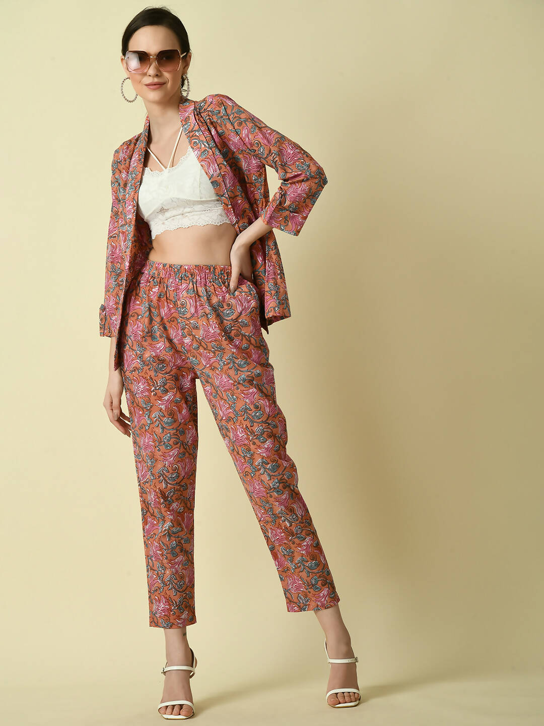 Myshka Women's Multi Shawl Neck Coat With Trousers - Distacart