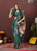 Thumbnail for Lorenvalley Fashion Green Soft Paithani Silk Woven Design Copper Zari Meenakari Weaving Saree - Distacart