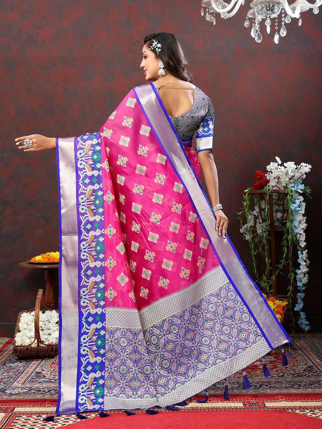 Lorenvalley Fashion Pink Organza Silk Woven Design with Meenakari Weaving Saree - Distacart