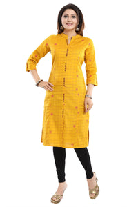 Thumbnail for Snehal Creations Checkered Print Yellow Long Cotton Kurti - Distacart