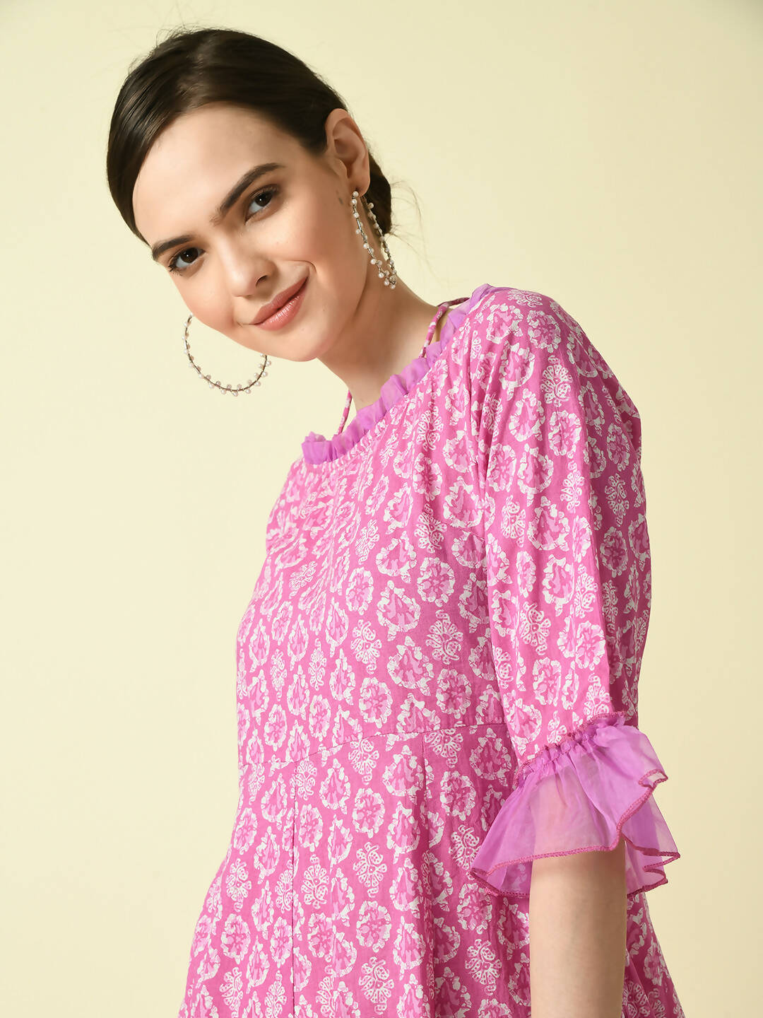 Myshka Women's Pink Empire Printed Dress - Distacart