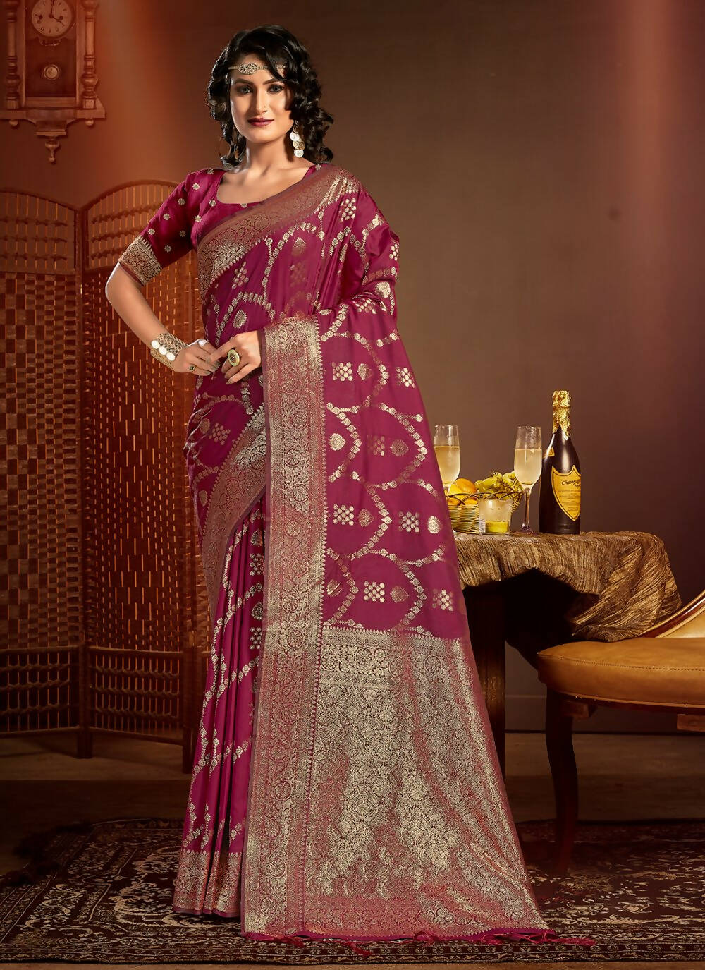 Maroon Silk Ethnic Motif Woven Design Saree with Unstitched Blouse Piece - Aachal - Distacart