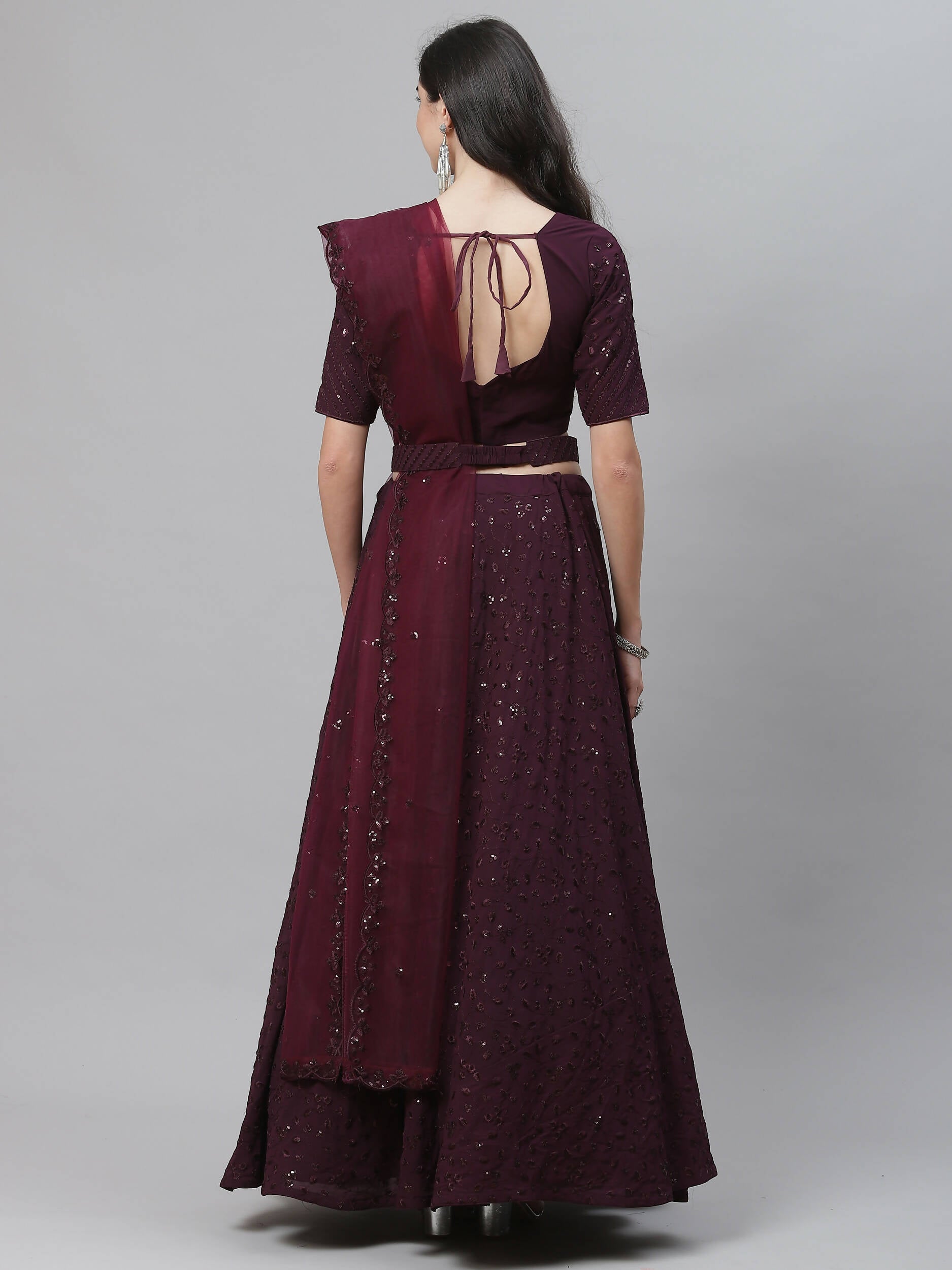 Purple Georgette Thread with Sequins Embroidery Work Lehenga Choli with Dupatta - Jivika - Distacart