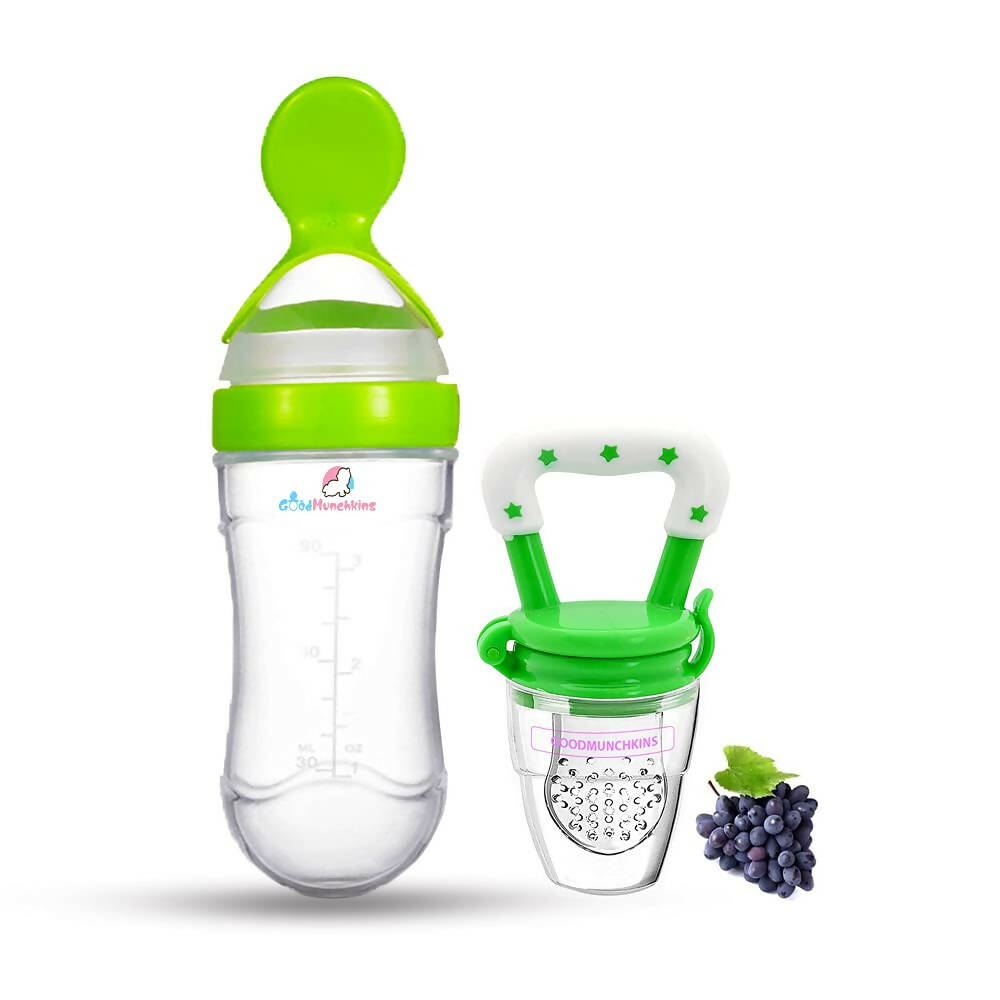 Goodmunchkins Silicone Spoon Food Feeder & Fruit Feeder for Toddlers Food Grade Silicone Bottle 90ml-Green - Distacart