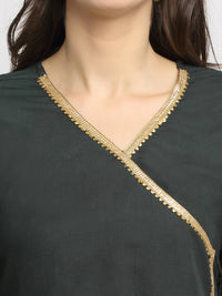 Thumbnail for Rudra Bazaar Green Angrakha Style Flared Anarkali Kurta with Pyjamas & Dupatta - Distacart