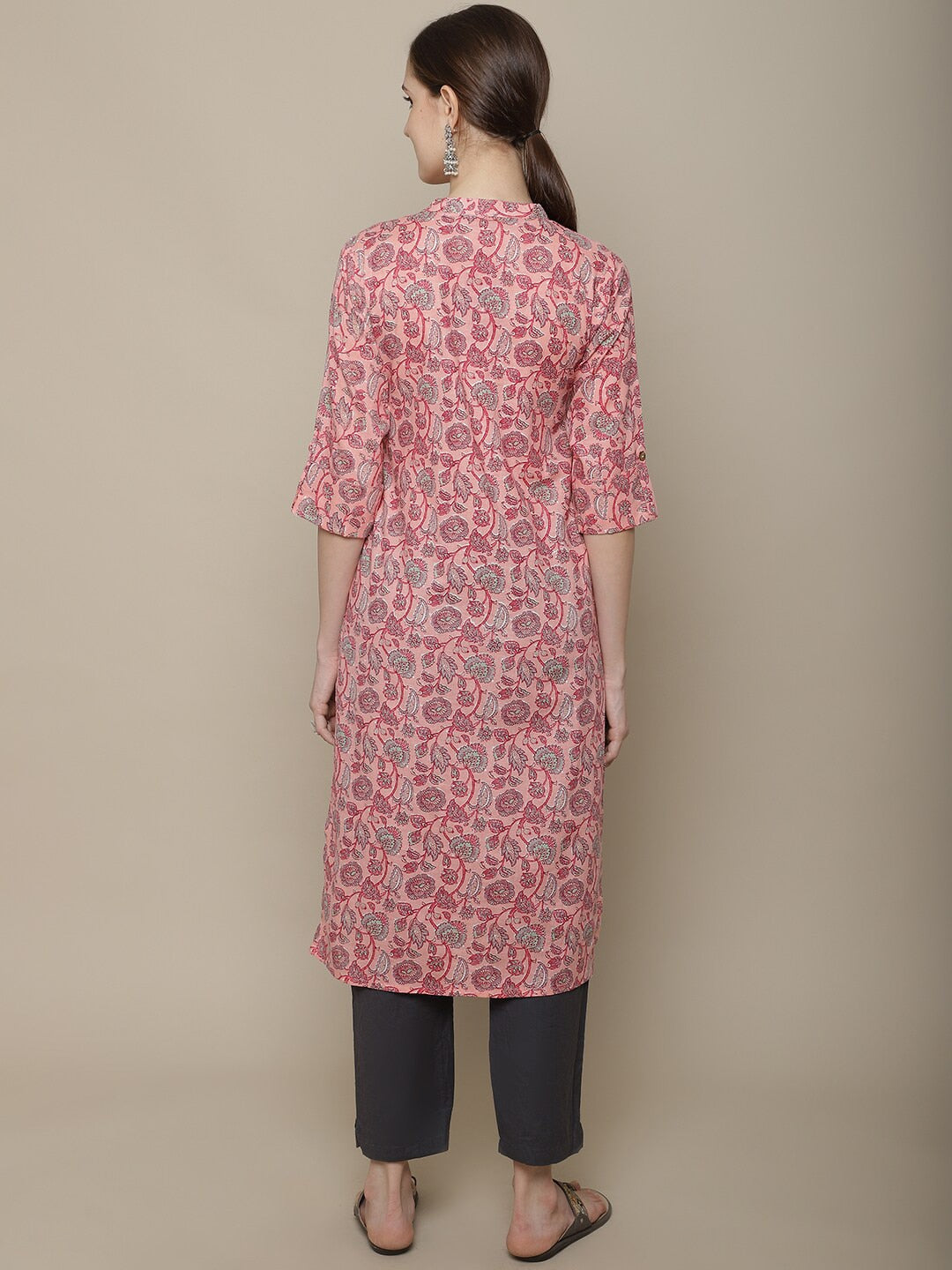 Sangria Women Pink Ethnic Motifs Printed Floral Kurta - Distacart