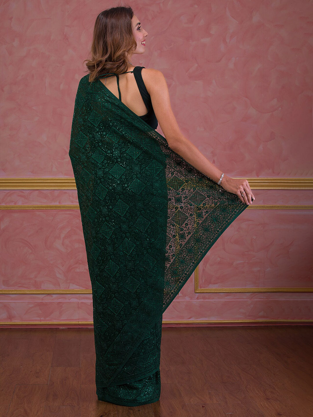 Koskii Embellished Embroidered Poly Georgette Saree - Distacart