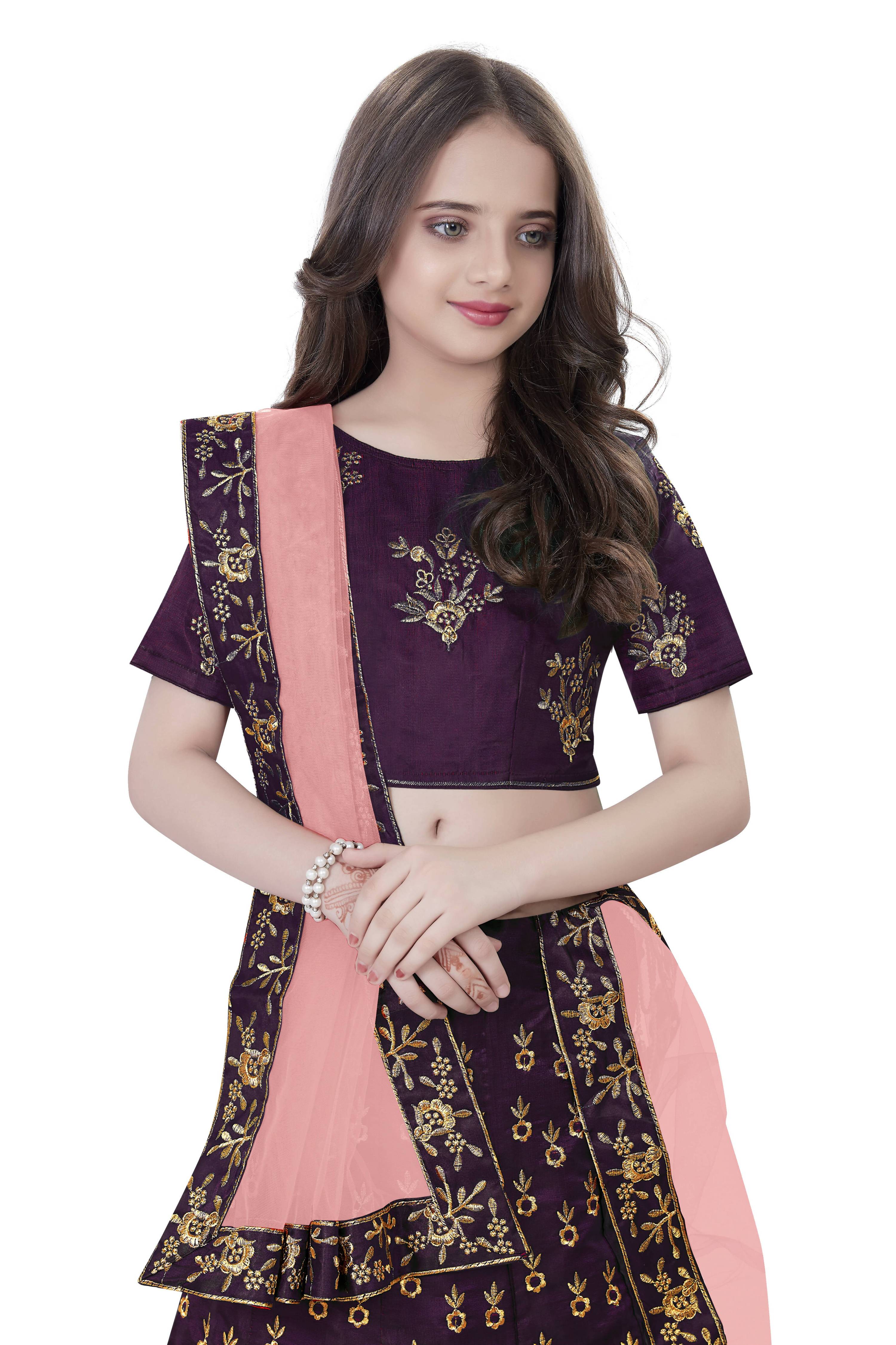 Dwiden Purple Baby Doll Tafetta Sattin Semi-Stitched Girl's Lehenga Choli - Distacart