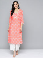 Thumbnail for HERE&NOW Pure Cotton Floral Printed Straight Kurta - Distacart