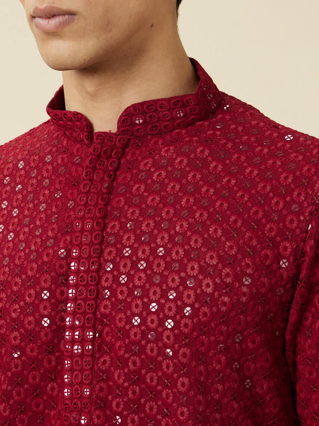 Manyavar Floral Chikankari Embroidered Kurta With Pyjamas - Distacart