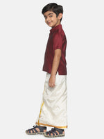 Thumbnail for Sethukrishna Boys Maroon & White Solid Shirt and Dhoti Set - Distacart