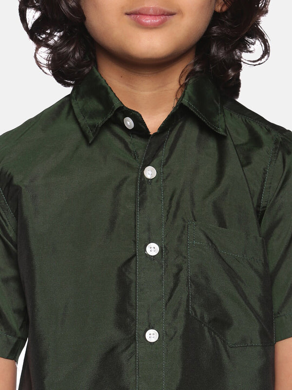 Sethukrishna Boys Green & White Solid Shirt with Dhoti Set - Distacart