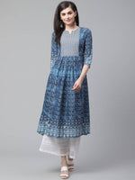 Thumbnail for Vamika Blue Cotton Printed Party/Casual Wear Kurti