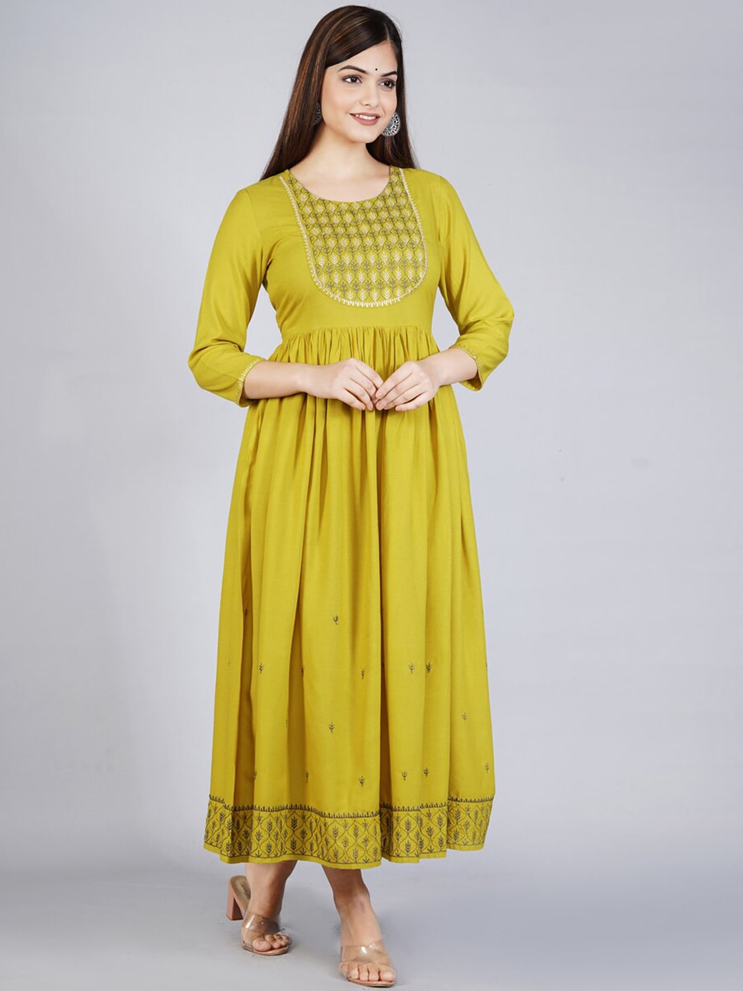 Kalini Women Mustard Yellow Ethnic Motifs Embroidered Anarkali Kurta - Distacart