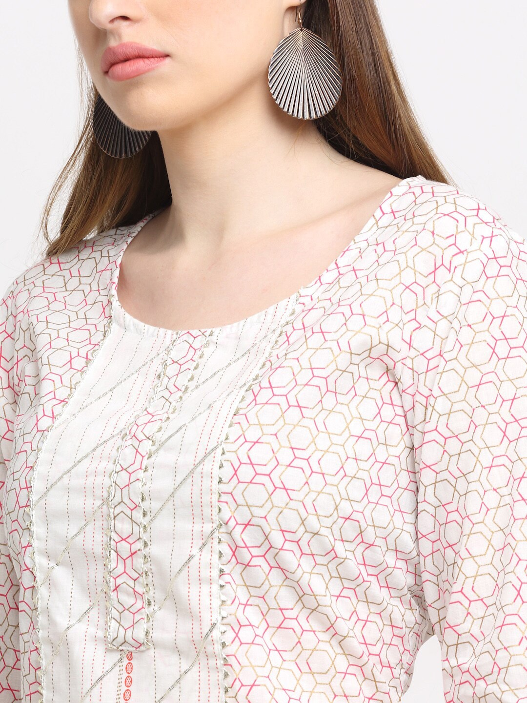 Kalini Women White Printed Pure Cotton Kurta with Trousers & With Dupatta - Distacart