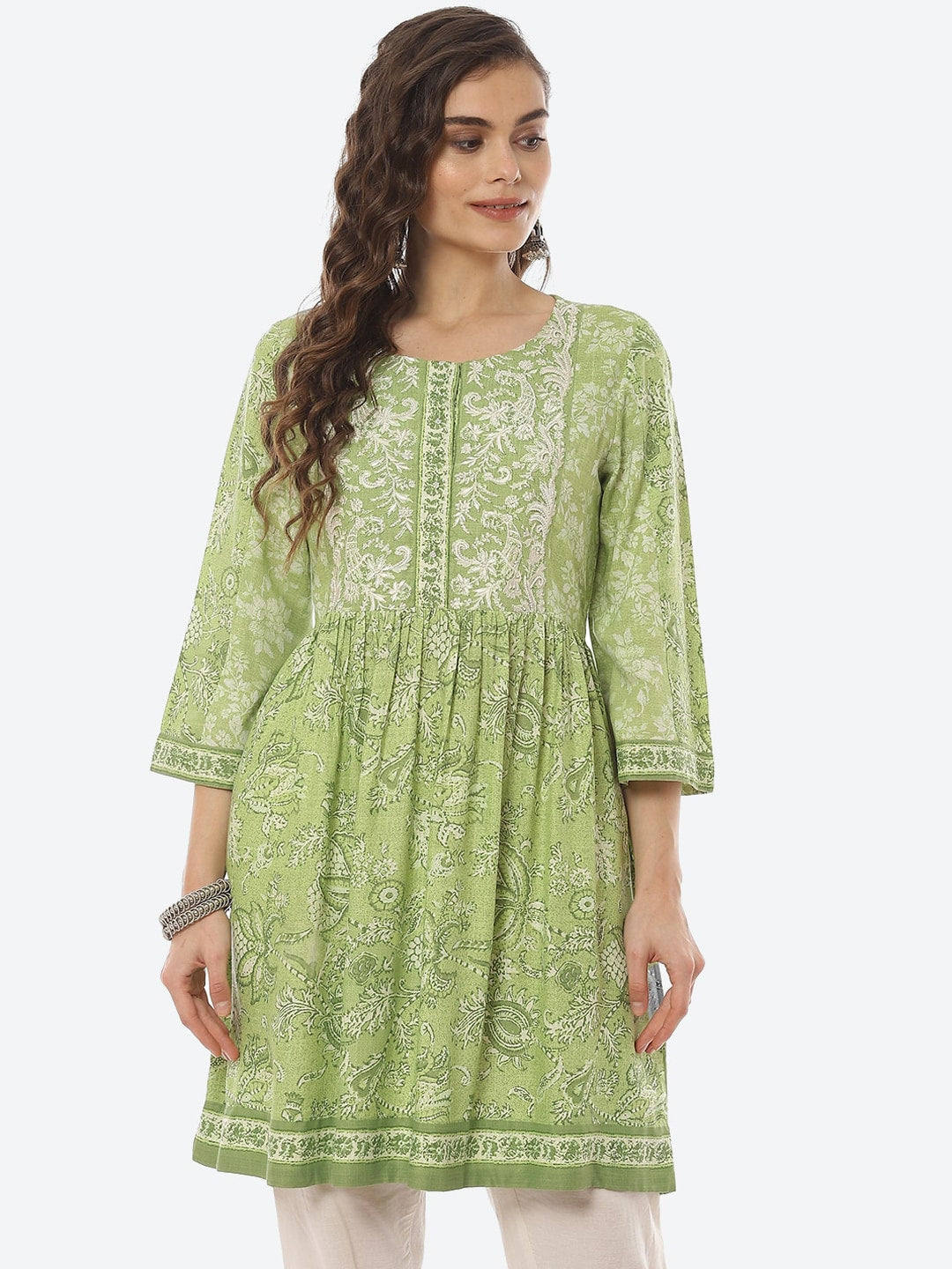 Biba Women Green Ethnic Motifs Printed Empire Kurta - Distacart