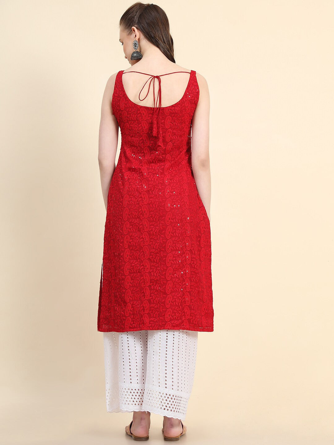Kalini Paisley Embroidered Sequinned Chikankari Georgette Kurta - Distacart