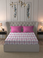 Thumbnail for MYTRIDENT Moments Pink White Ethnic Pure Cotton 120 TC Queen Bedsheet Pillow Covers - Distacart