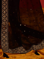 Thumbnail for Anouk Black & Gold-Toned Floral Embroidered Pure Georgette Saree - Distacart