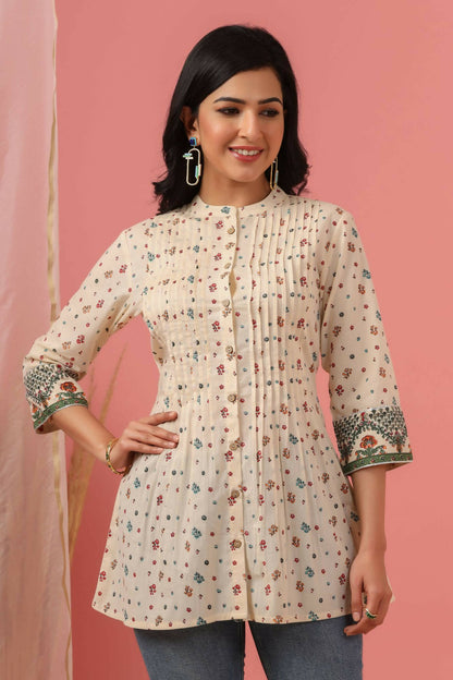 Juniper Women Ivory Cambric Printed Straight Tunic - Distacart