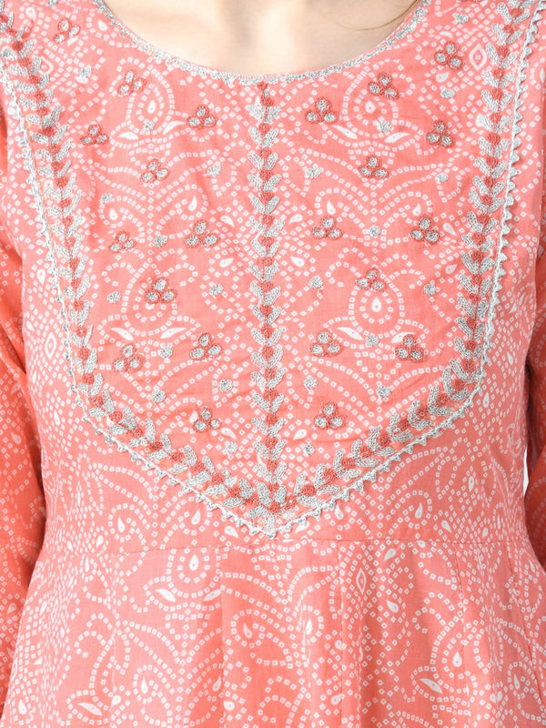 Kalini Women Peach-Coloured Bandhani Printed Empire Gotta Patti Kurta Set - Distacart