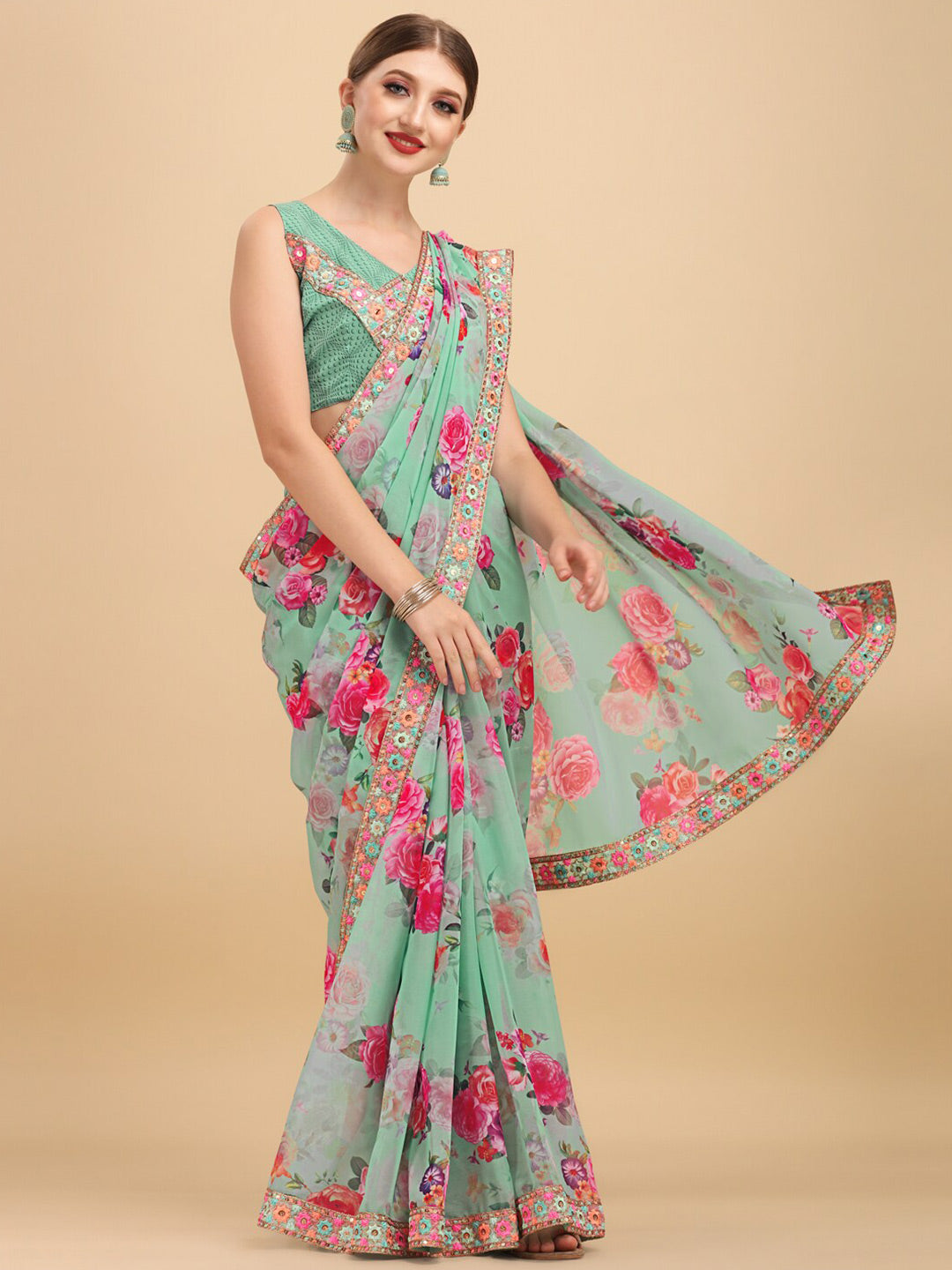 Sangria Women Sea Green Sarees - Distacart