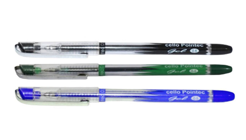 Cello Pointec Green, Black &amp; Blue Gel Pens