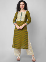 Thumbnail for Kalini Printed Pure Cotton Straight Kurta with Palazzos & With Dupatta - Distacart