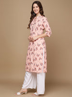 Thumbnail for HERE&NOW Pink & Maroon Floral Printed Pure Cotton Kurta - Distacart