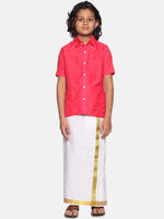 Thumbnail for Sethukrishna Boys Rose & White Shirt with Dhoti - Distacart