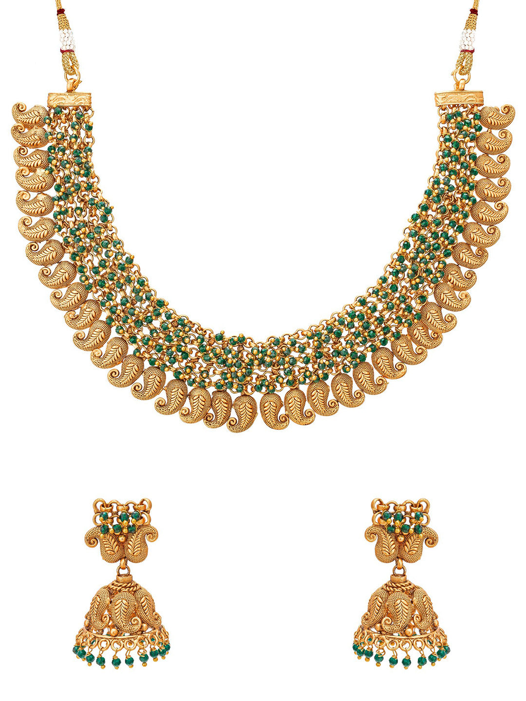 Aadita Gold-Plated Green Pearls Beaded Choker Jewellery Set - Distacart