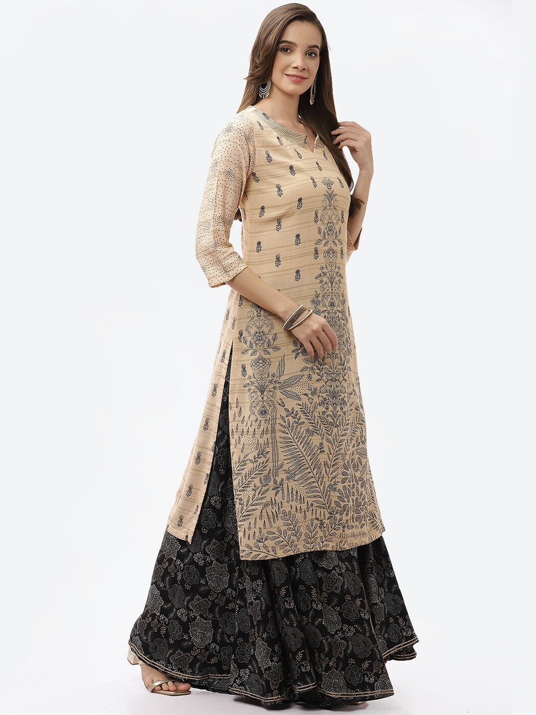 Biba Women Beige Ethnic Motifs Printed Straight Kurta - Distacart