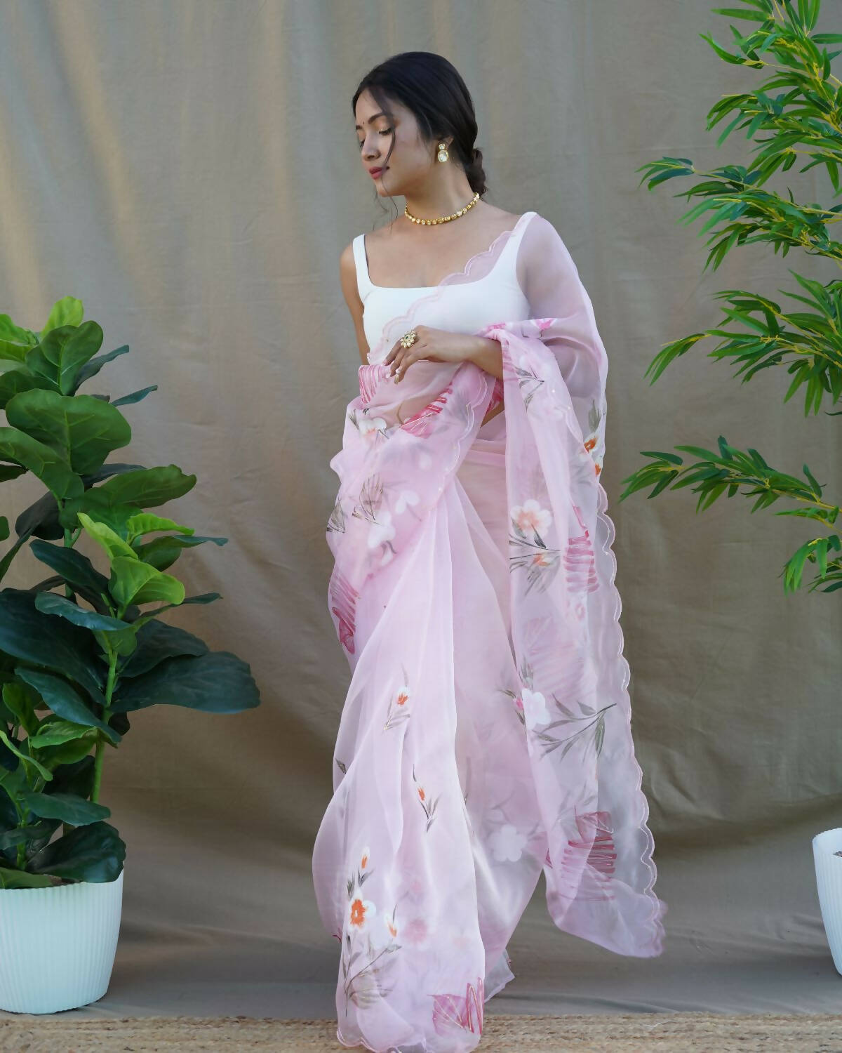 Vamsee Pink Organza Saree - Distacart