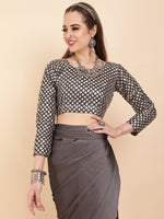 Thumbnail for Sangria Grey Beads & Stones Satin Saree - Distacart