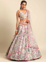 Thumbnail for House of Panchhi Grey Organza Sequins and Zarkan embroidery Lehenga choli & Dupatta - Distacart