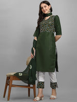 Thumbnail for Kalini Women Green Embroidered Mirror Work Kurta with Trousers & With Dupatta - Distacart