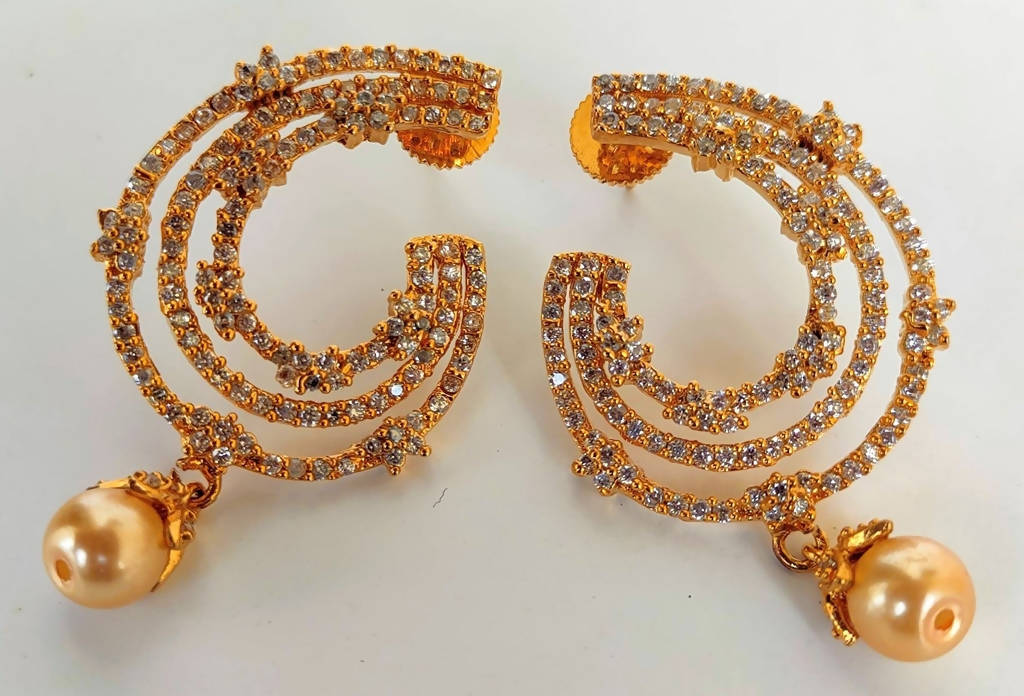 White AD Designer Stone Earrings - Distacart