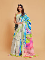 Thumbnail for Sangria White & Blue Satin Saree - Distacart
