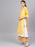 Thumbnail for Biba Women Yellow & Off-white Embroidered Layered A-Line Kurta - Distacart