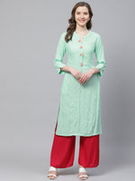 Thumbnail for Biba Women Blue & Silver Checked Straight Kurta - Distacart