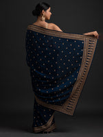 Thumbnail for Koskii Blue & Gold-Toned Embellished Embroidered Art Silk Saree - Distacart