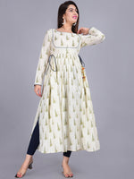Thumbnail for Kalini Women Beige & Green Ethnic Motifs Printed Anarkali Kurta - Distacart